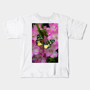 Rainbow Butterfly On Alstromeria Flowers Kids T-Shirt